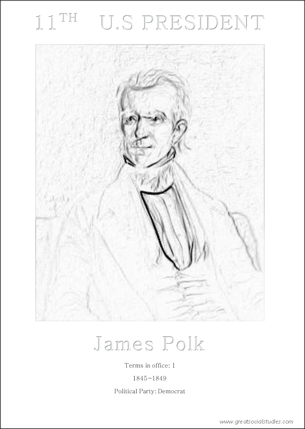 11th US president, James Polk, kids activity sheet
