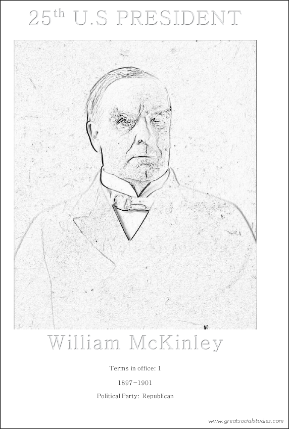 25th US President, William McKinley, picture to color