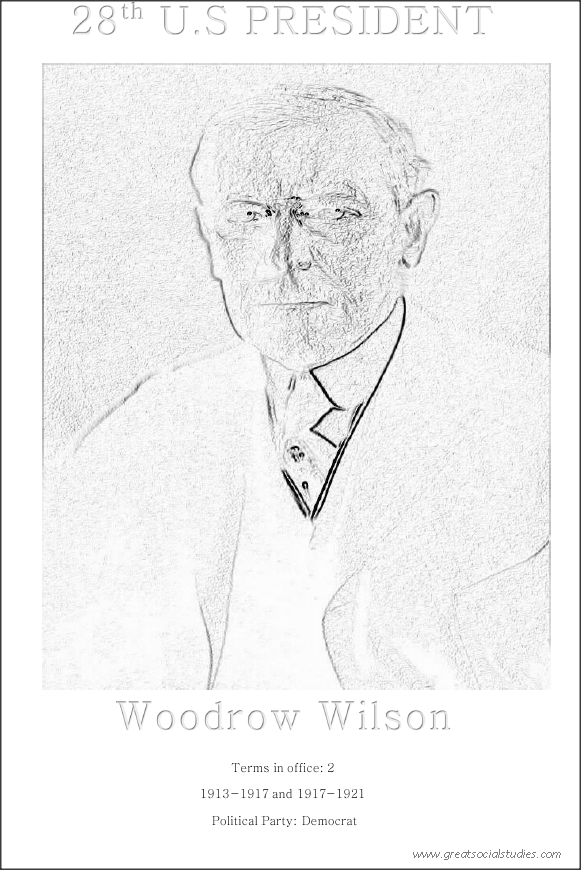 28th US president, Woodrow Wilson, free printable coloring sheet