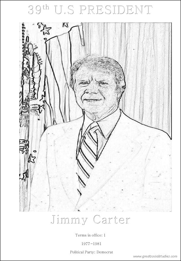 39th US President, Jimmy Carter, printable kids coloring sheet