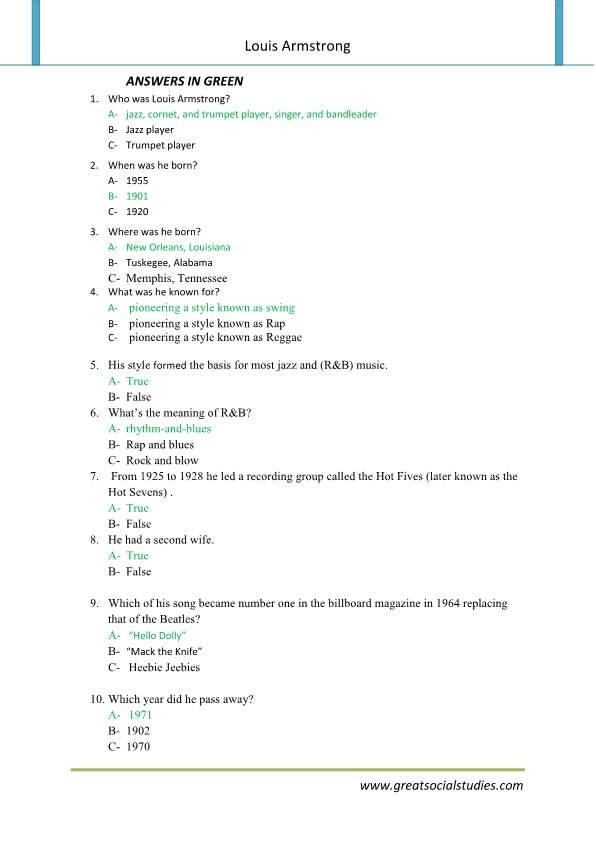 Louis Armstrong quotes,Louis Armstrong biography,super worksheets | GREAT SOCIAL STUDIES