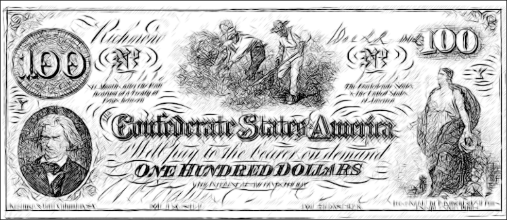 color sheet -confederate currency -confederate 100 dollar bill