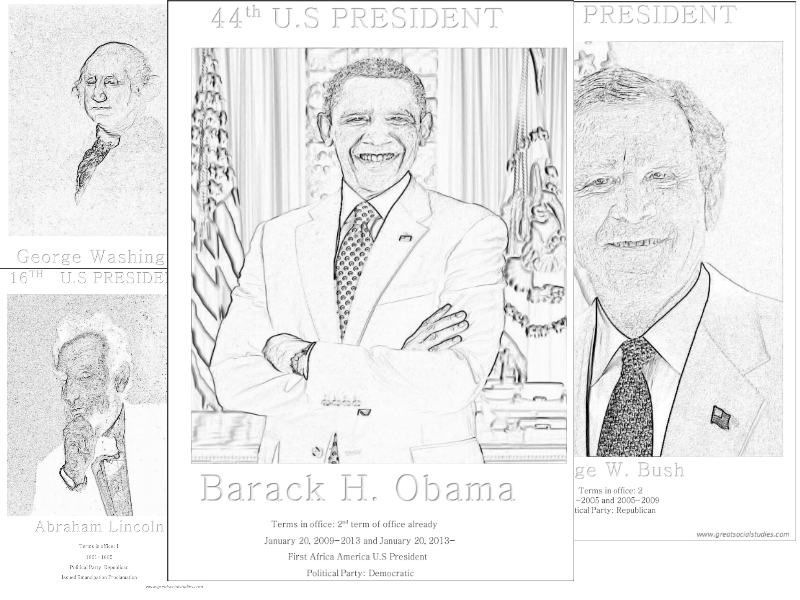  color page for kids on U.S Presidents- free pdf dowloads