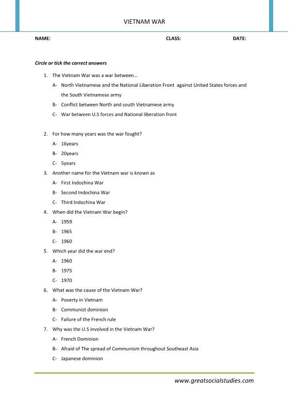What is the Vietnam War, Facts about Vietnam war, American history worksheets  GREAT SOCIAL STUDIES