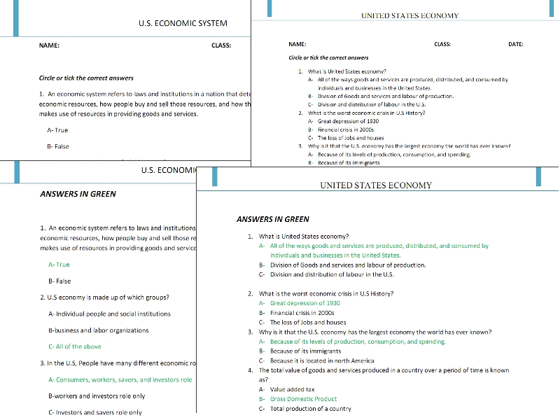US economy worksheets pdf download printables