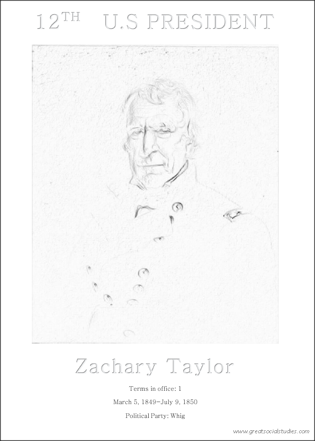 12th US president, Zachary Taylor, printable coloring page