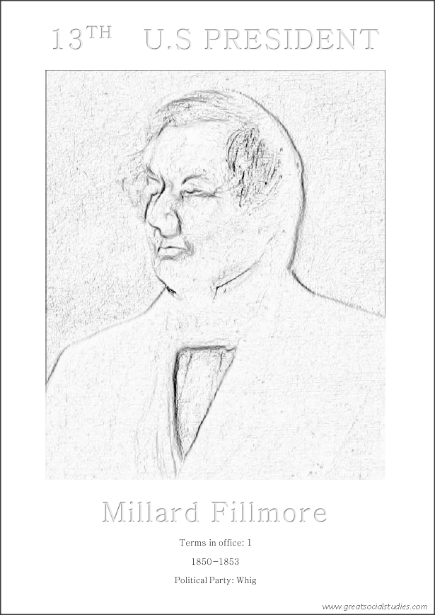 13th US president, Millard Fillmore, free coloring sheet