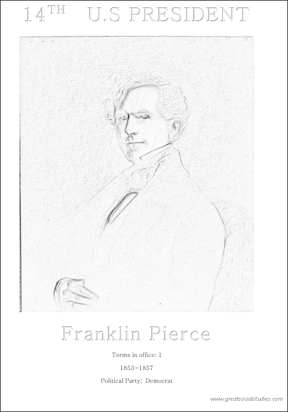 14th US president, Franklin Pierce, coloring for children 