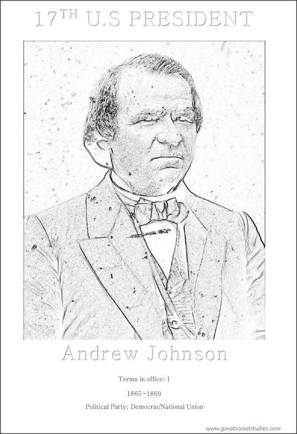 17th US president, Andrew Johnson, image to color