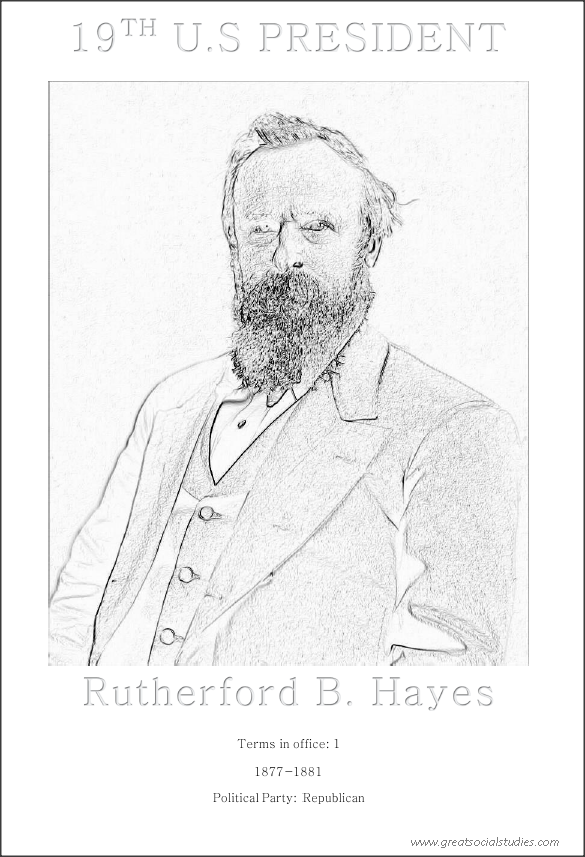 19th US president, Rutherford Birchard Hayes, children coloring