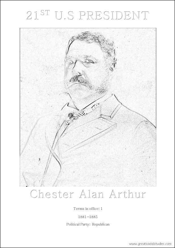 21st US President, Chester Alan Arthur, printable coloring
