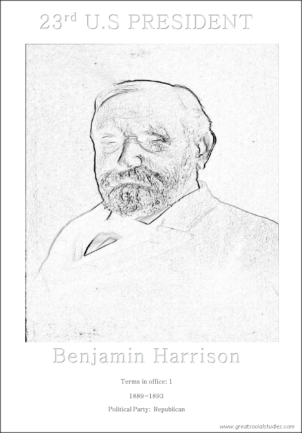 23rd US President, Benjamin Harrison, sheet for kids