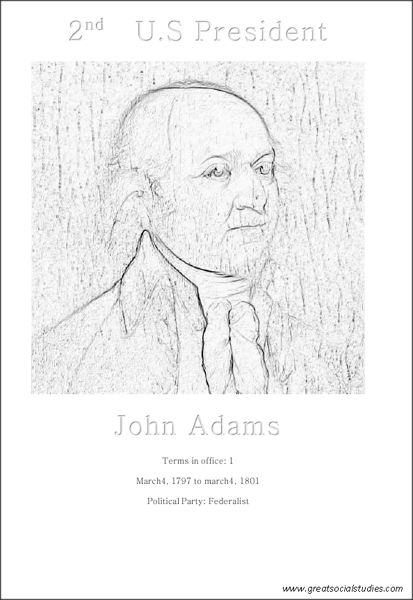 2nd president of USA, John Adams, kids coloring
