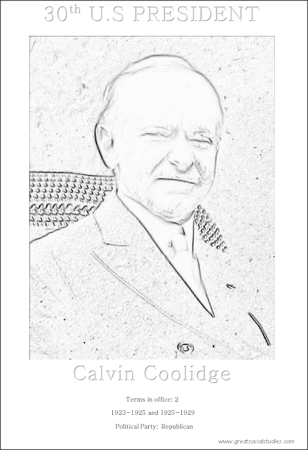 30th US president, Calvin Coolidge, color sheet to print