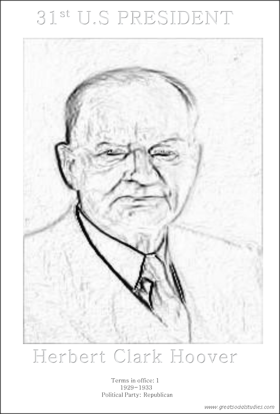 31st US President, Herbert Clark Hoover, coloring sheet printable