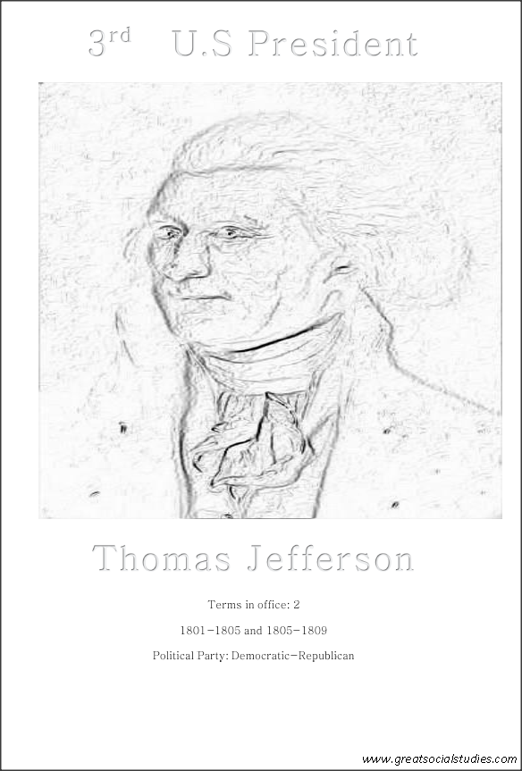 3rd us president, Thomas Jefferson, print and colour