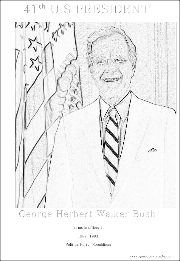 41st US president, George Herbert Walker Bush, teenagers coloring