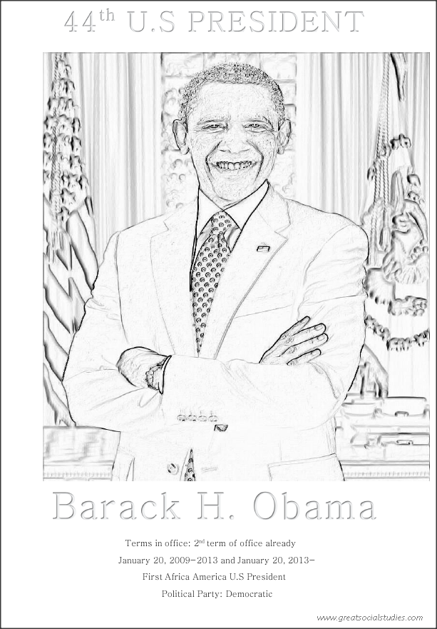 44th US president, Barack H. Obama, teens coloring