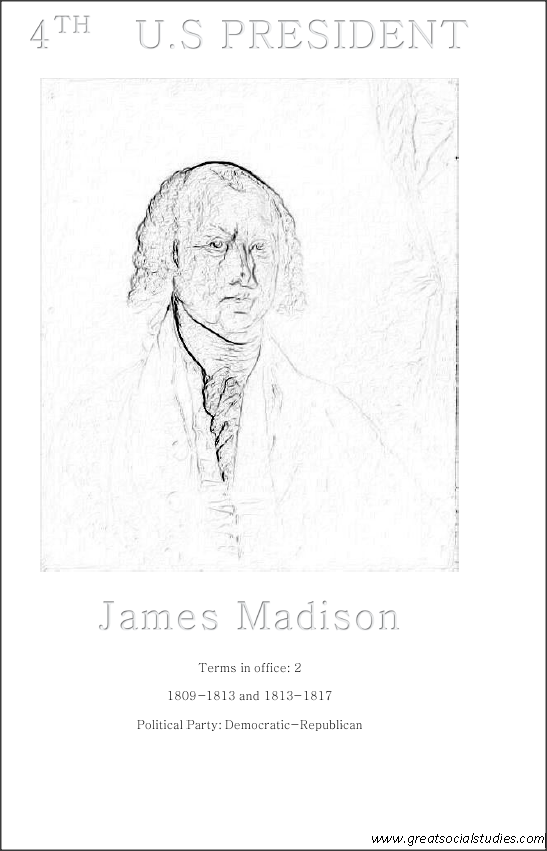 4th US President, James Madison, kids color sheet