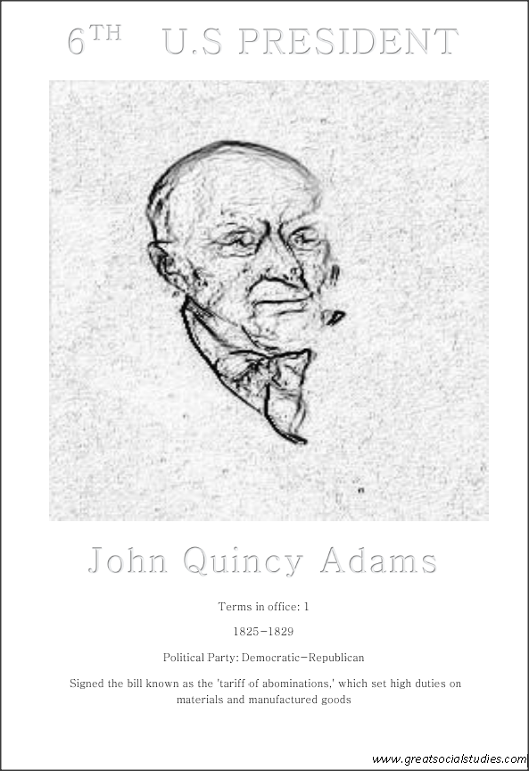 6th US president, John Quincy Adams, coloring paper