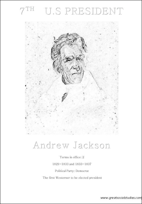 7th US president, Andrew Jackson, kids coloring sheet