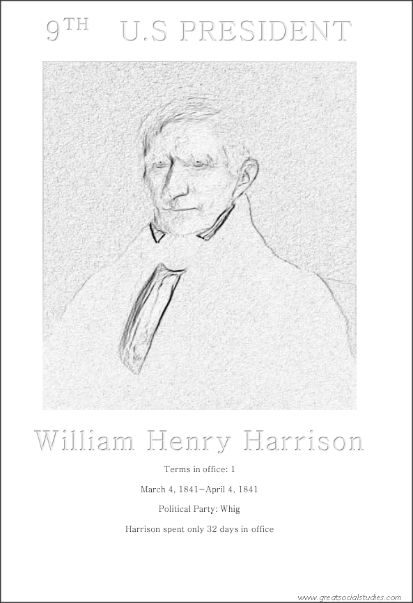 9th US president, William Henry Harrison, coloring for kids