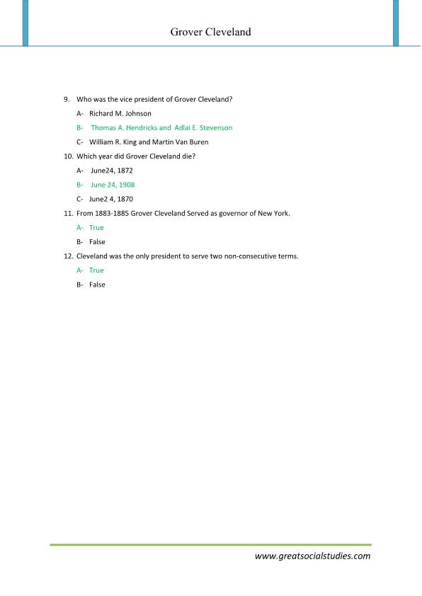 Grover Cleveland facts, super teacher worksheets, work sheet
