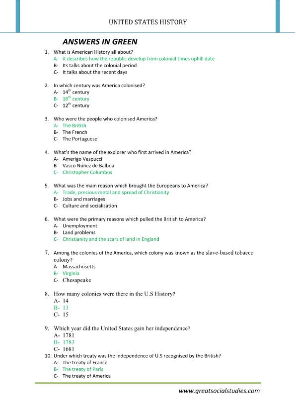 History of United States, history worksheets, United States history facts