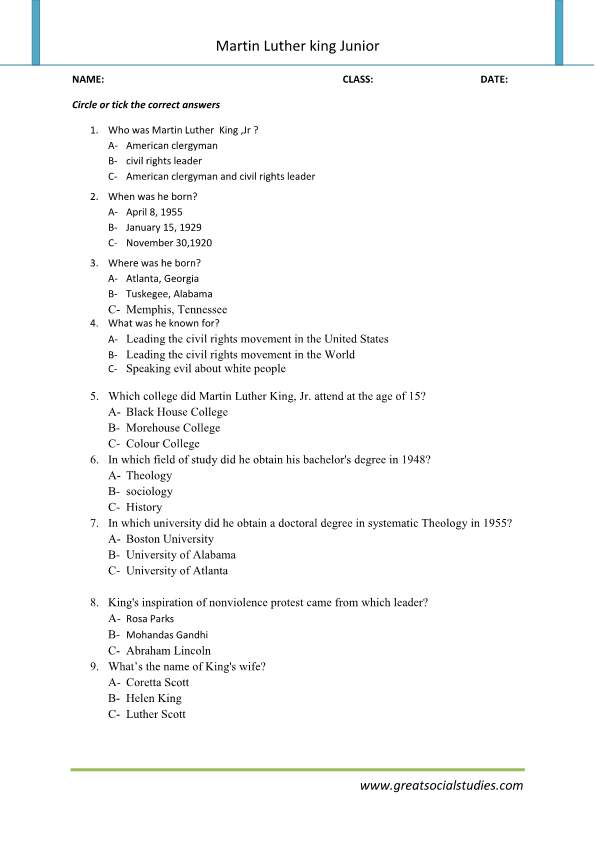 Facts about martin Luther king, super teacher worksheet, martin Luther king jr history