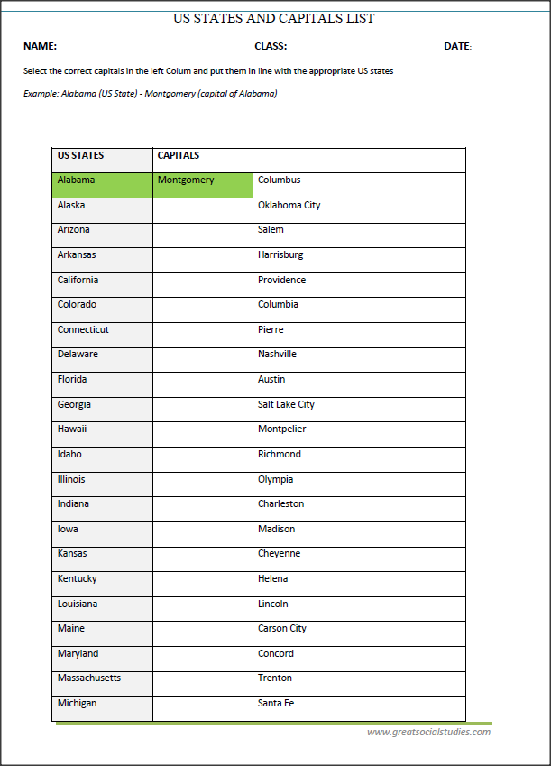 50 States And Capitals Worksheet Answers Pdf Great Social Studies